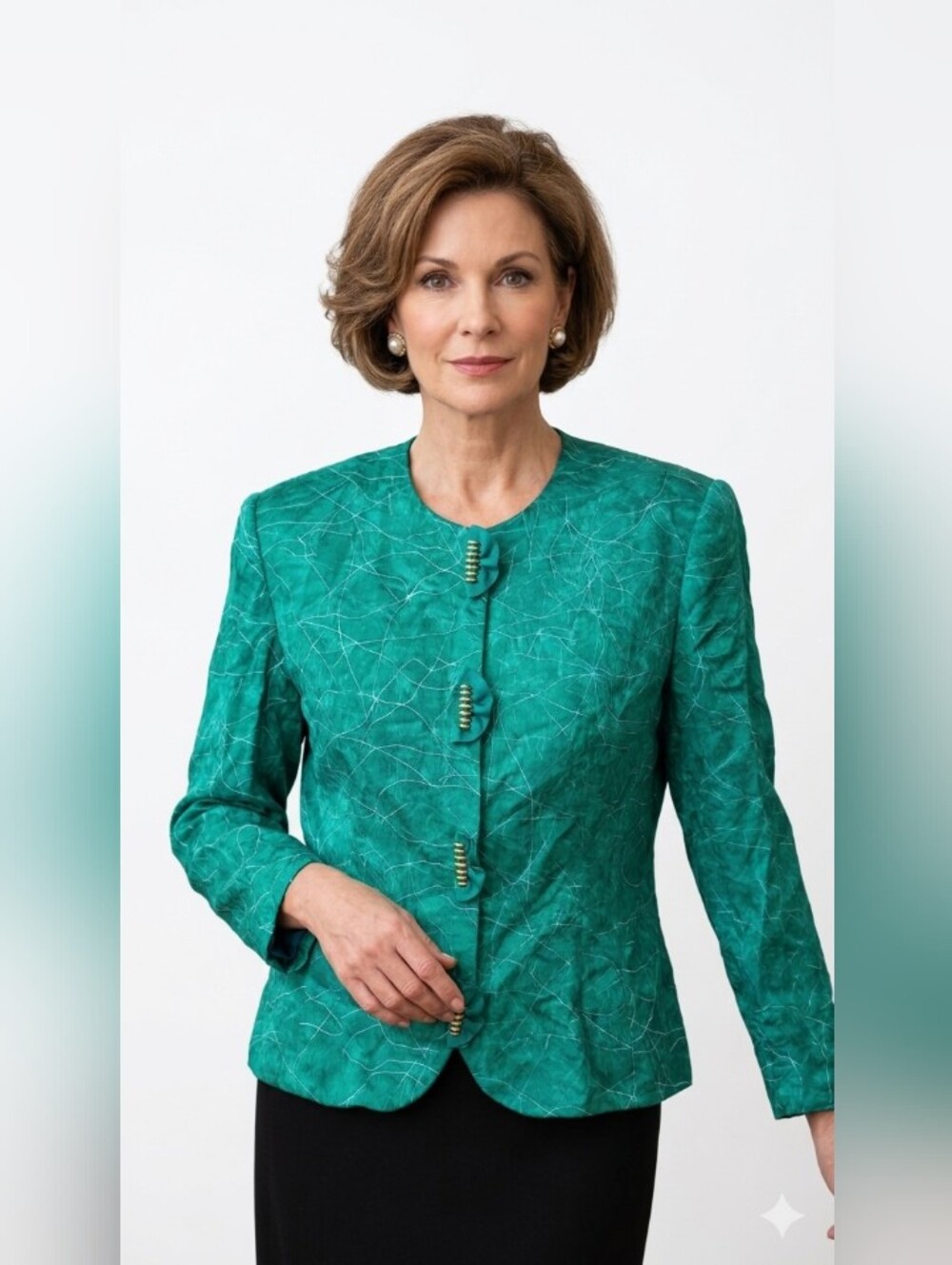 Vintage SILK Teal Green Structured Jacket Sz16